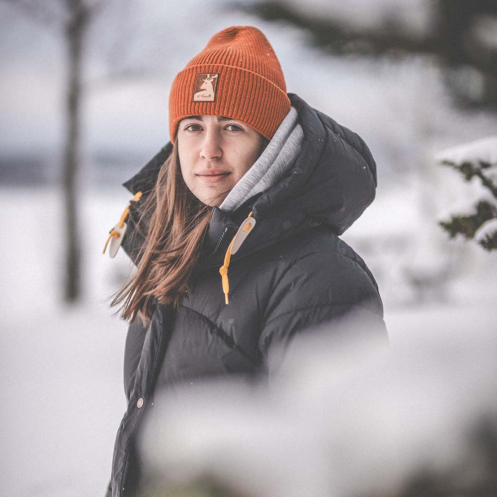 Roselli Beanie orange in merino and cashmere wool 